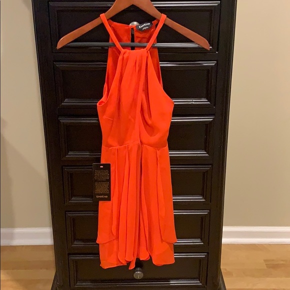 Bebe Tulip Skirt Keyhole Dress in Orange/Coral - Picture 3 of 6